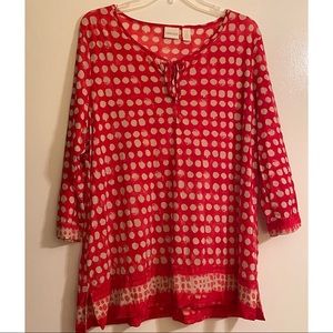 Chico’s size 3 Sheer Tunic, XL, Red & Cream
